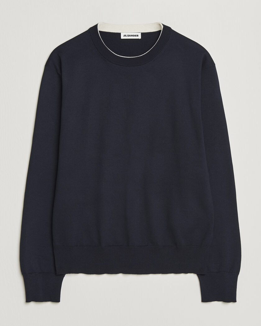 Jil Sander Fine Cotton Contrast Pullover Navy – Blauw