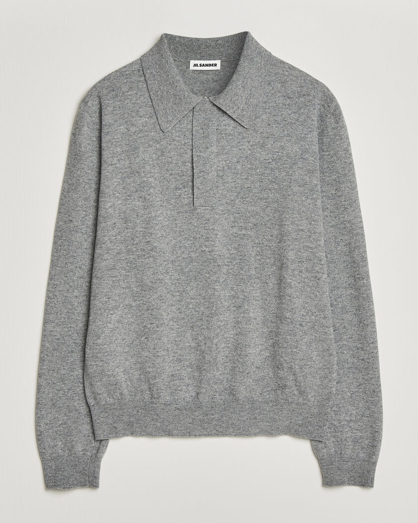 Jil Sander Long Sleeve Knitted Wool Polo Grey Melange – Grijs