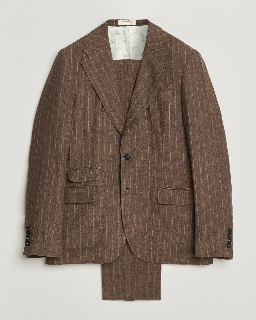 Massimo Alba Sloop Linen Suit Brown Pinstripe – Bruin