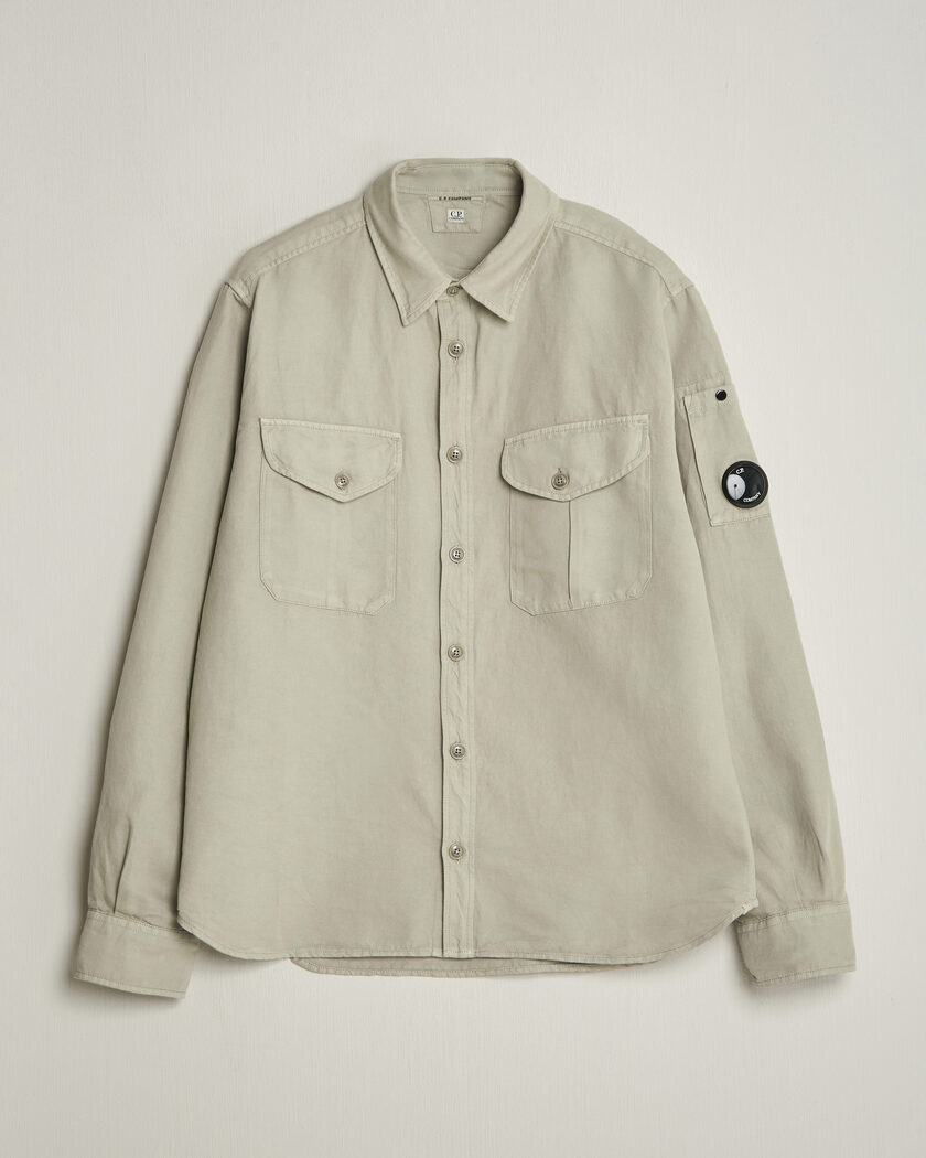 C.P. Company Cotton/Linen Pocket Shirt Light Grey – Grijs
