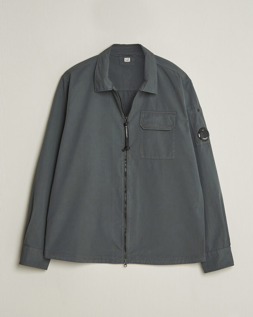 C.P. Company Garment Dyed Gabardine Zip Overshirt Dark Grey – Grijs