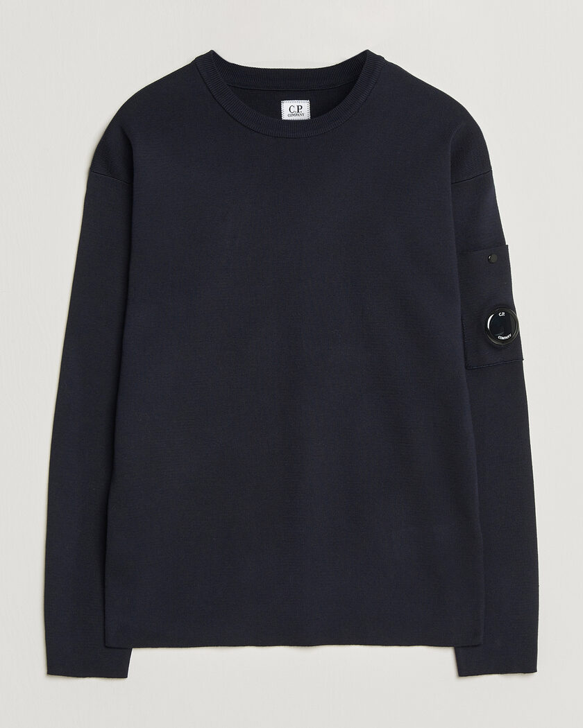 C.P. Company Sea Island Fine Knit Cotton Lens Crewneck Navy – Blauw