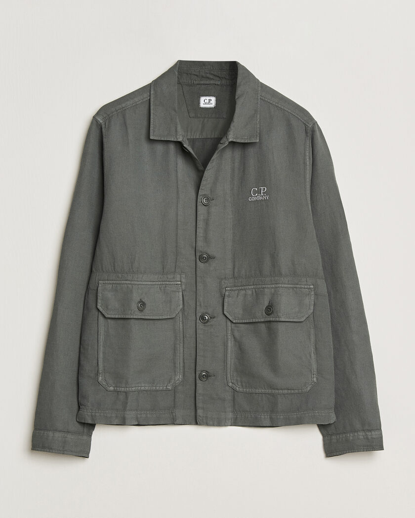 Stone Island Garment Dyed Cotton Zip Overshirt Black | Man