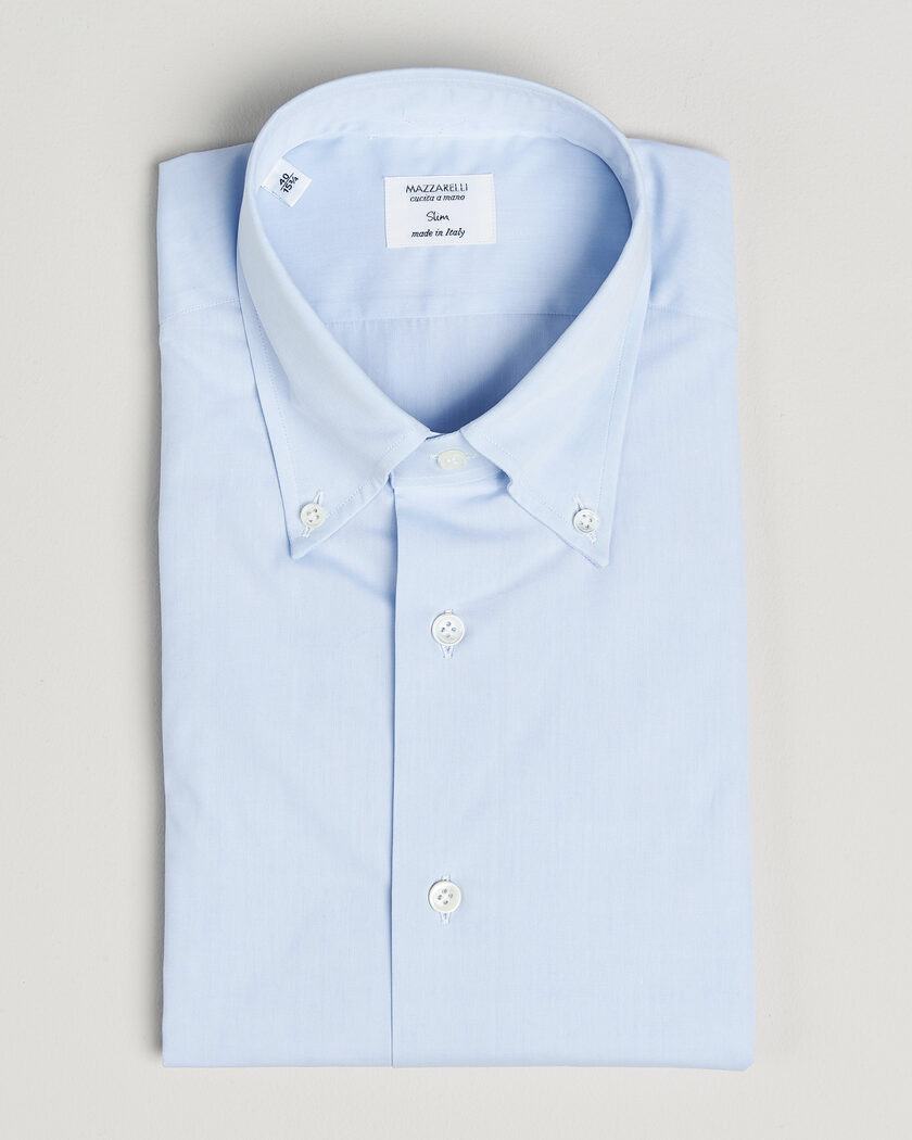 Mazzarelli Soft Cotton Button Down Shirt Light Blue – Blauw