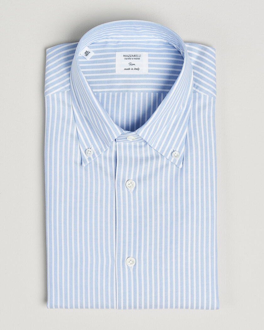 Mazzarelli Soft Oxford Button Down Shirt Light Blue Stripe – Blauw