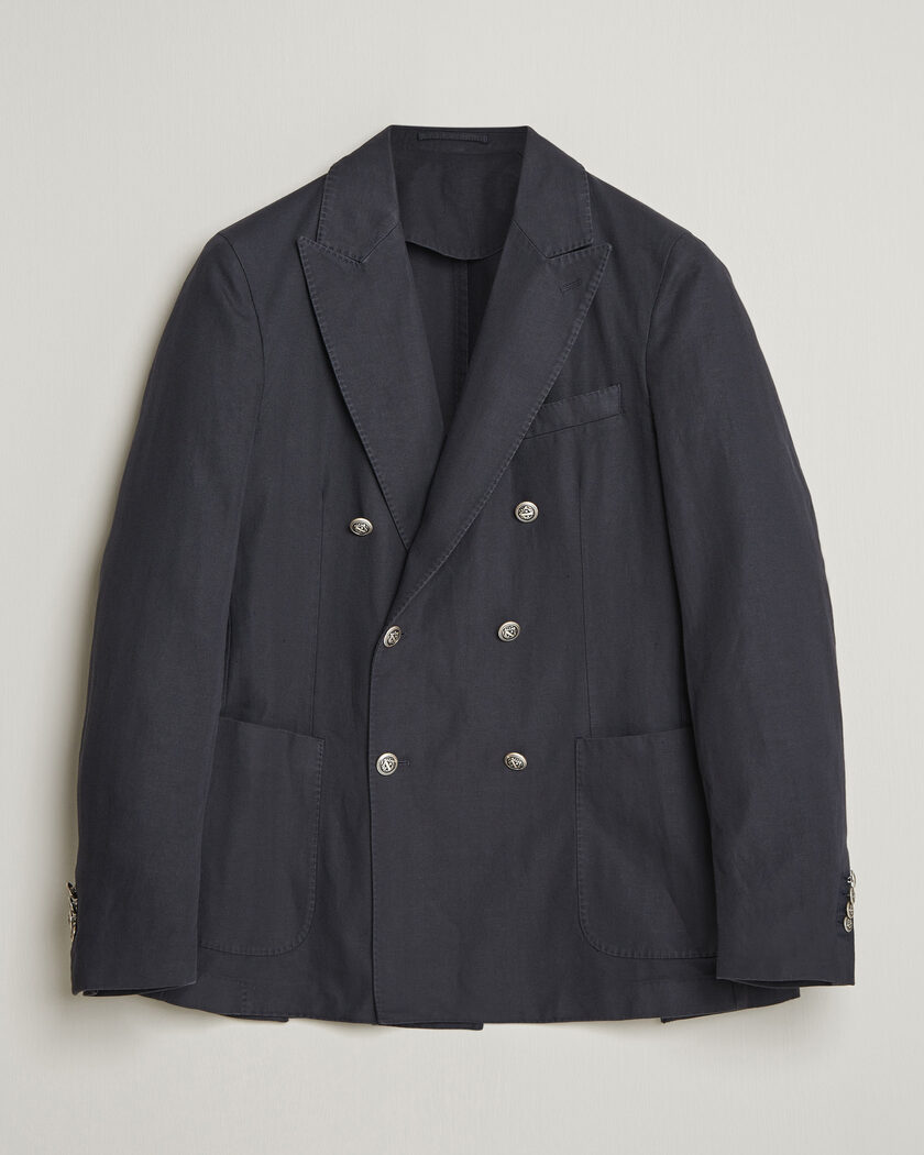 Morris Cotton Herringbone Double Breasted Blazer Blue – Blauw