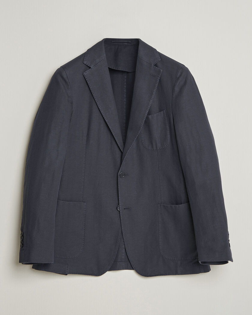 Morris Washed Cotton Herringbone Blazer Navy – Blauw