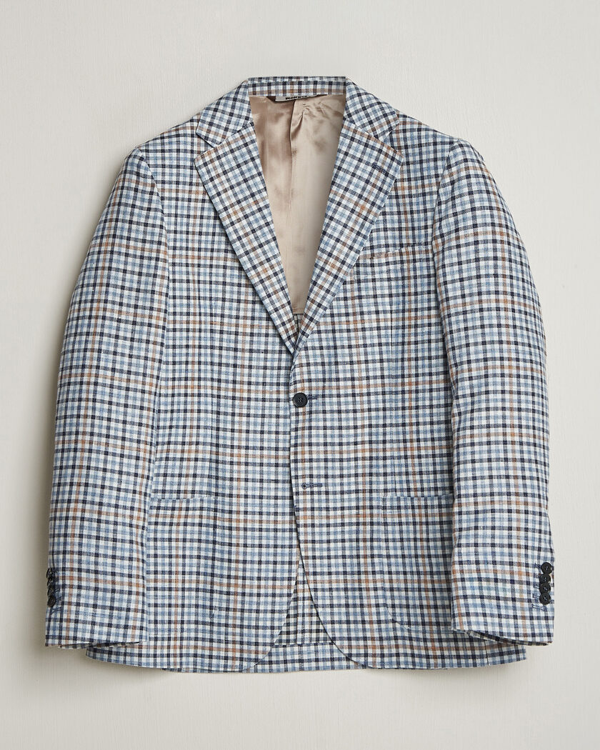 Morris Linen Cotton Checked Blazer Blue – Blauw