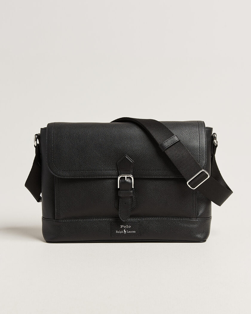 Polo Ralph Lauren Pebble Leather Messenger Bag Black – Zwart