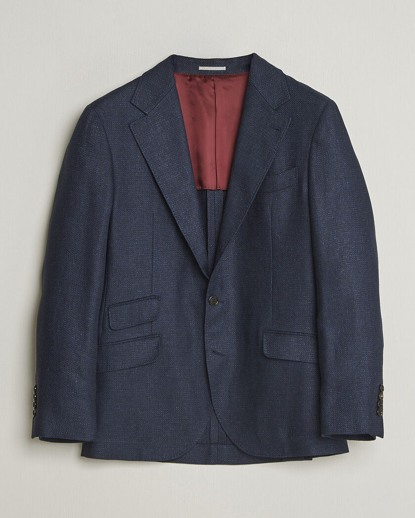 Brunello Cucinelli Linen/Silk Hopsack Blazer Navy – Blauw