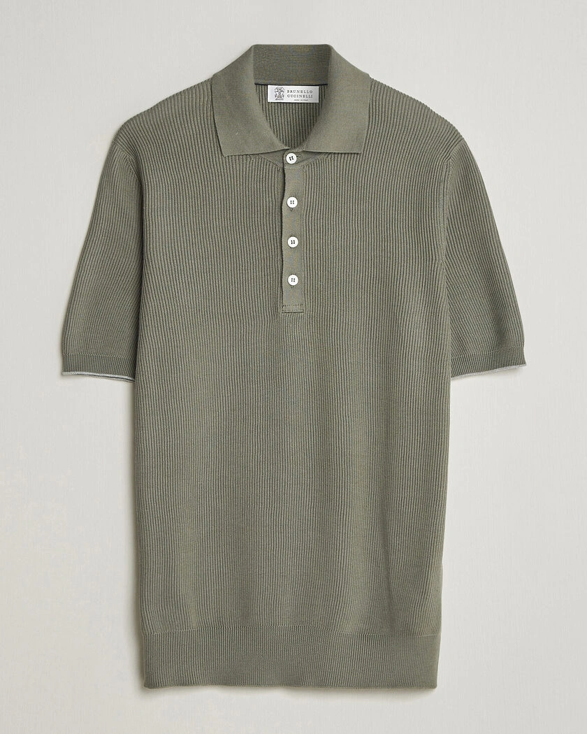 Brunello Cucinelli Cotton Rib Knitted Polo Olive – Groen
