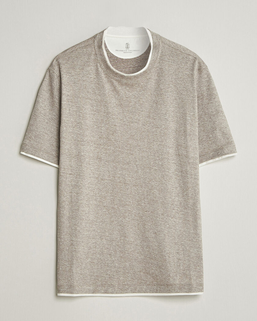 Brunello Cucinelli Double Collar Linen T-Shirt Brown – Bruin