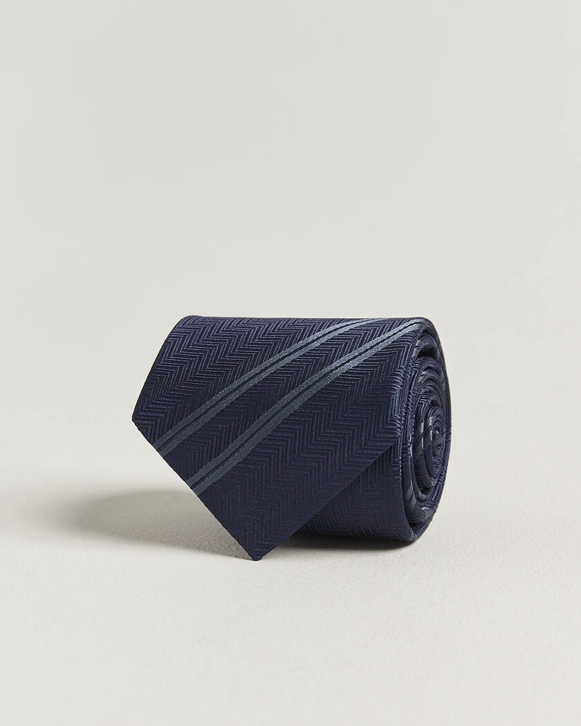 Brunello Cucinelli Regimental Stripe Silk Tie Navy – Blauw