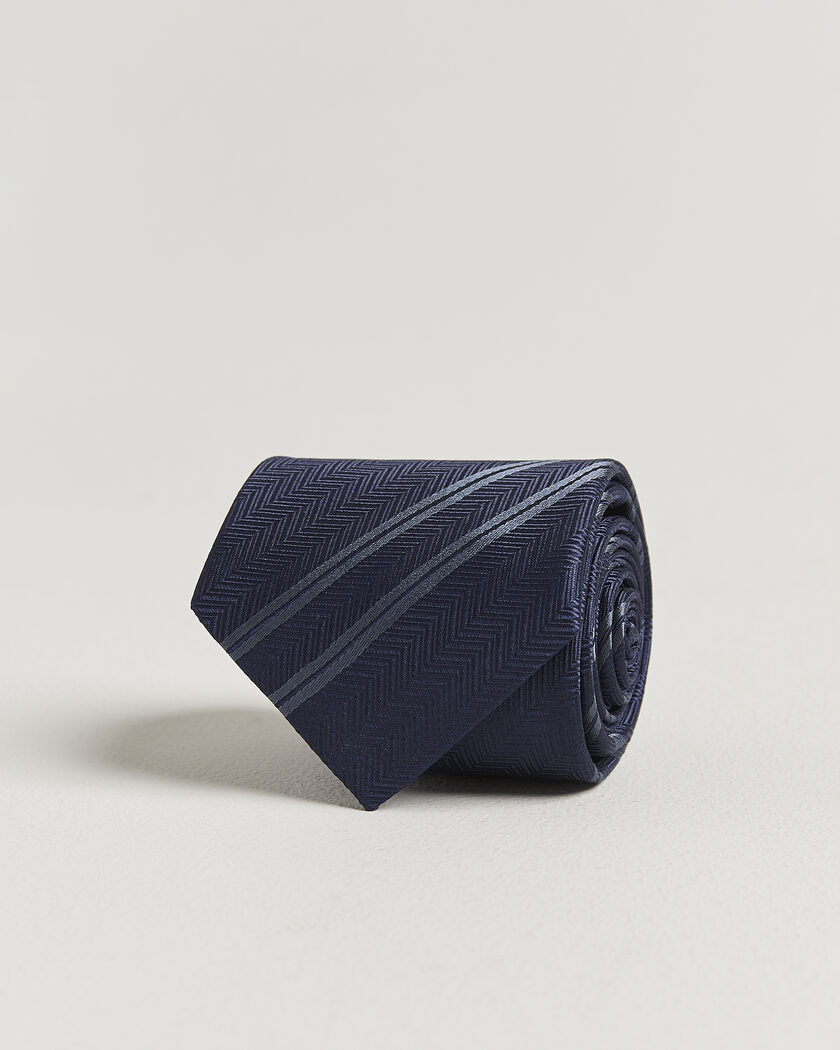 Brunello Cucinelli Regimental Stripe Silk Tie Navy – Blauw