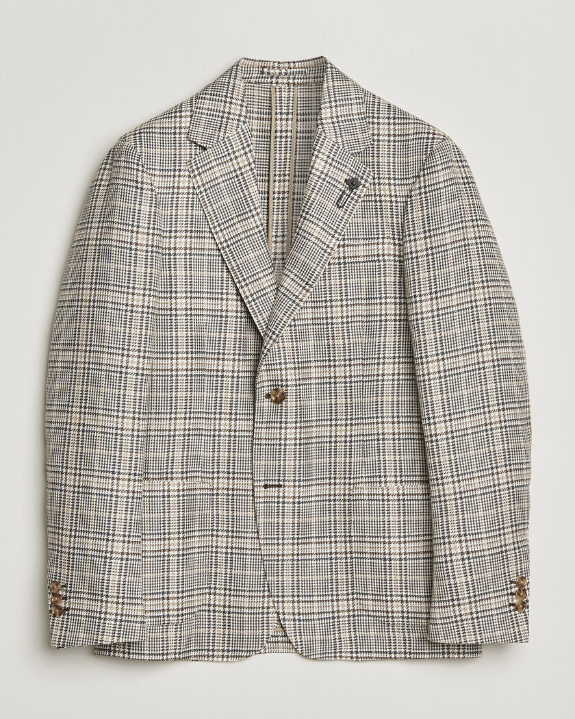 Lardini Multi Check Cotton/Linen Blazer Beige – Beige
