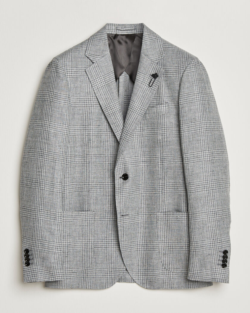 Lardini Checked Linen/Wool Blazer Grey – Grijs