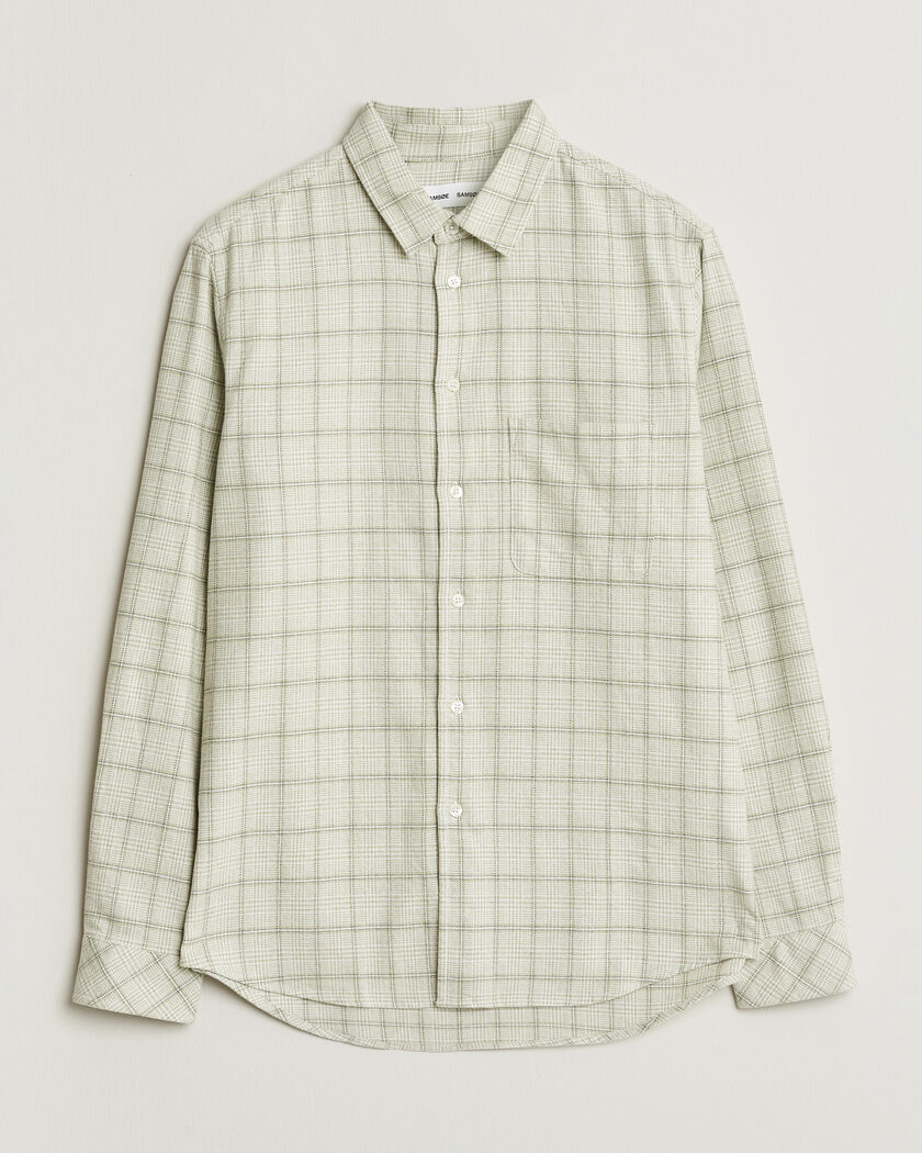 Samsøe Samsøe Liam Checked Cotton Shirt Off White – Groen