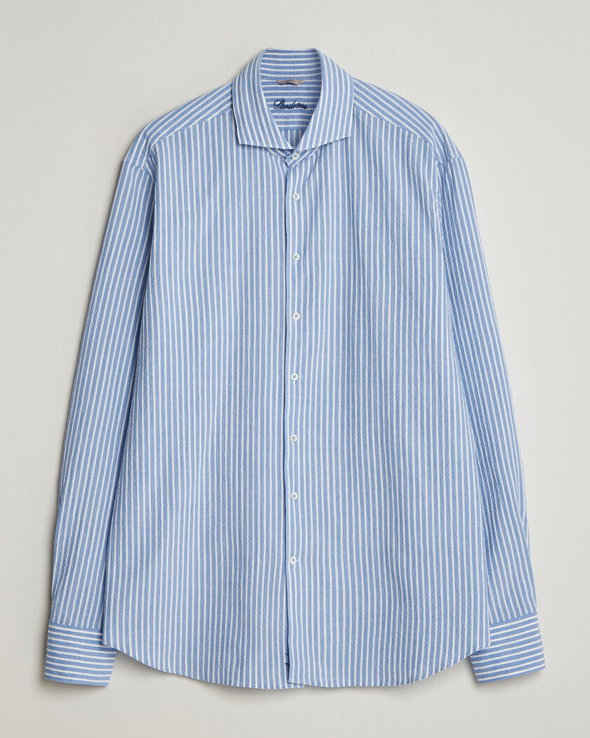 Stenströms Regular Fit Striped Seersucker Shirt Blue – Blauw