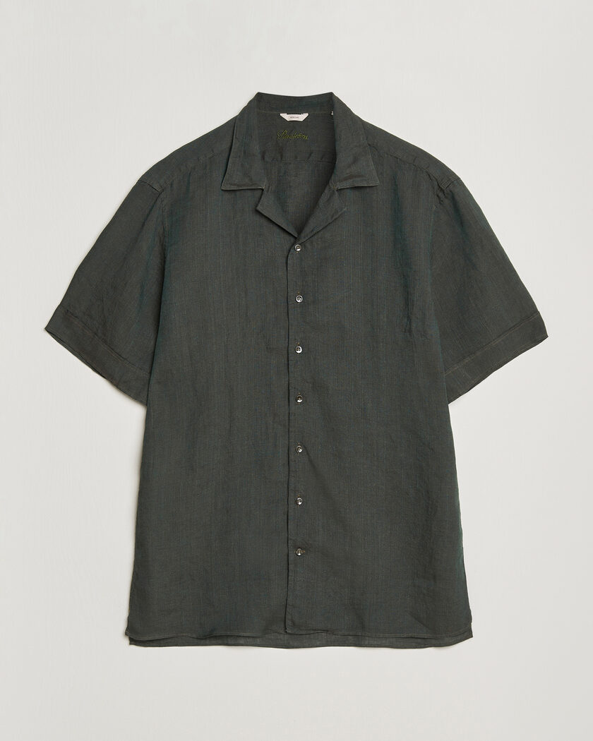 Stenströms Short Sleeve Linen Shirt Dark Green – Groen