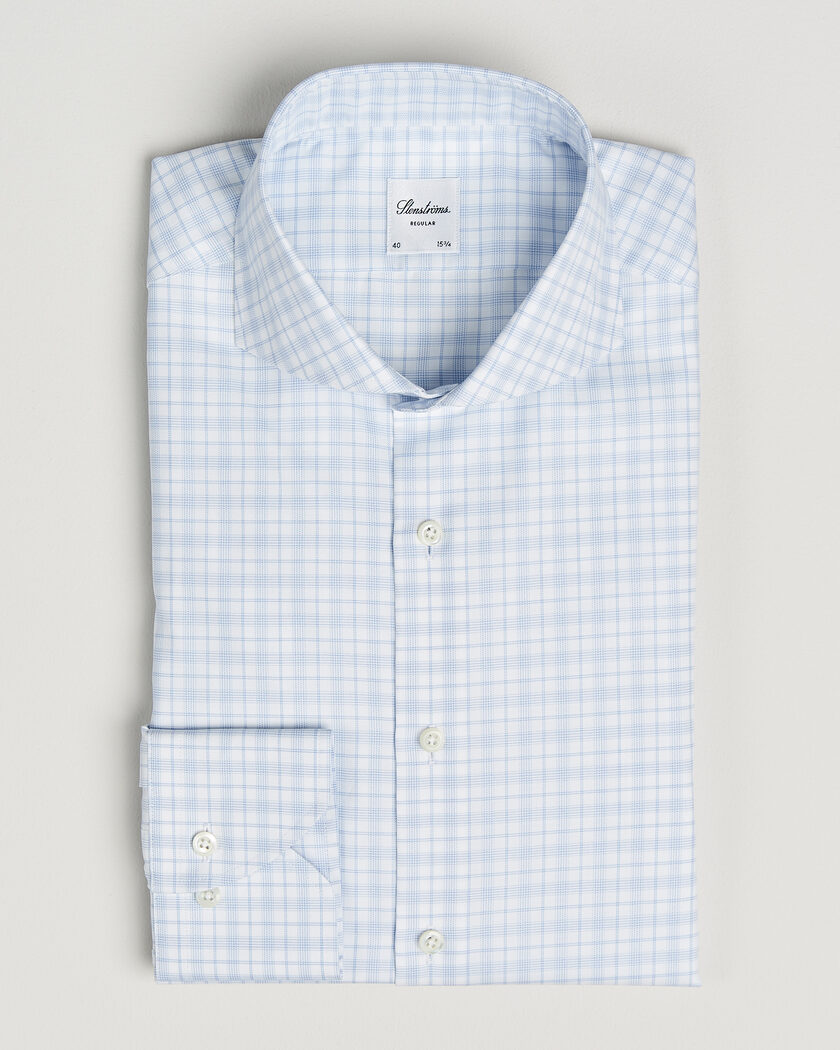  Stenströms Regular Fit Checked Twill Shirt Light Blue – Blauw