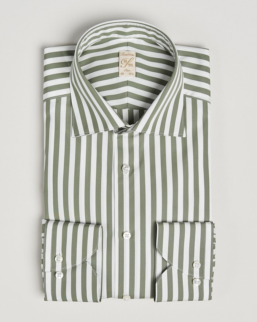 Stenströms 1899 Cotton Twill Striped Shirt Green – Groen