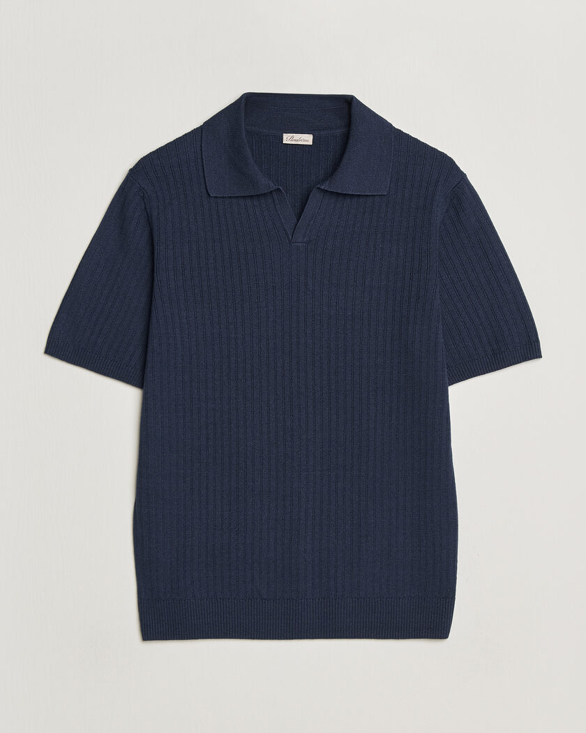 Stenströms Linen/Merino Structured Polo Navy – Blauw