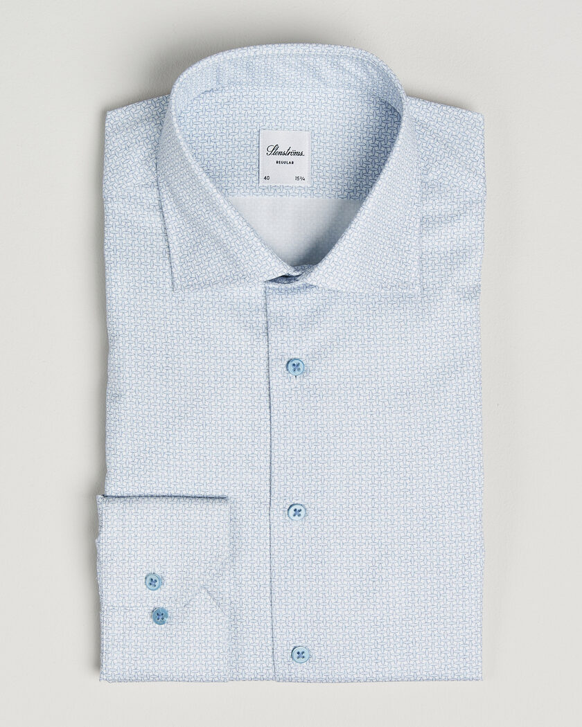  Stenströms Regular Fit Micro Printed Twill Shirt Light Blue – Blauw