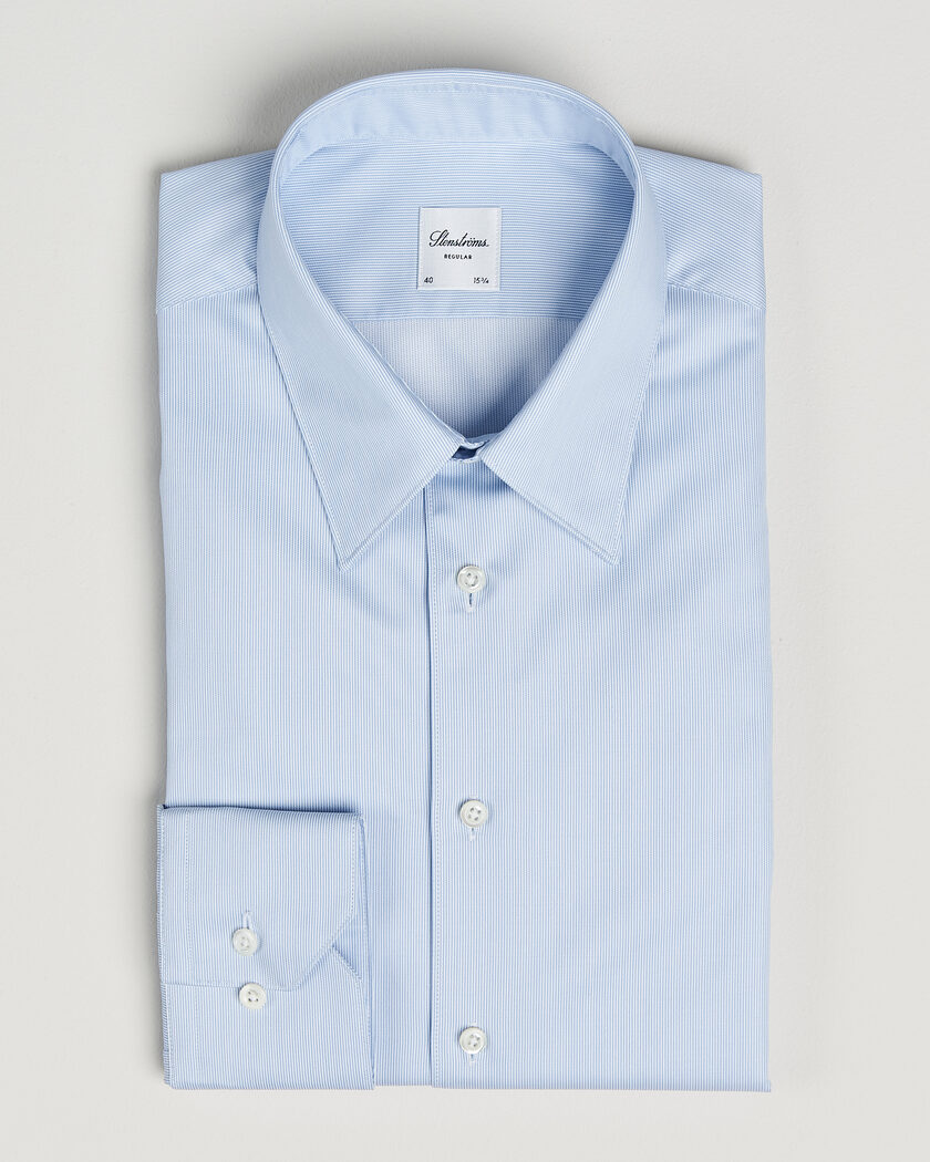 Stenströms Regular Fit Thin Stripe Pointed Collar Shirt Blue – Blauw