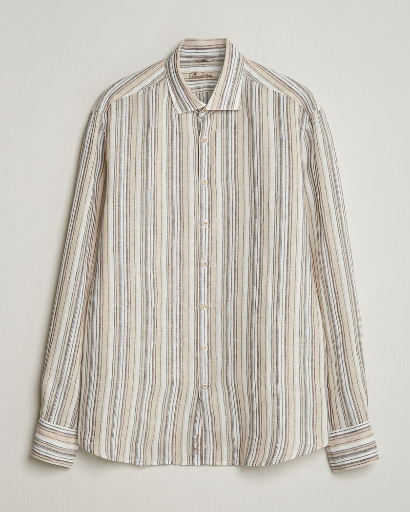 Stenströms Regular Fit Multi Striped Linen Shirt Brown – Bruin