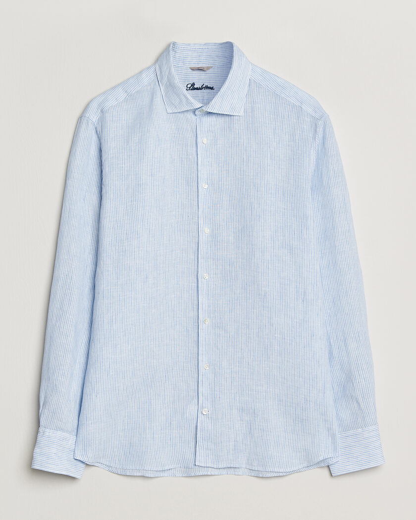 Stenströms Regular Fit Thin Striped Linen Shirt Light Blue – Blauw