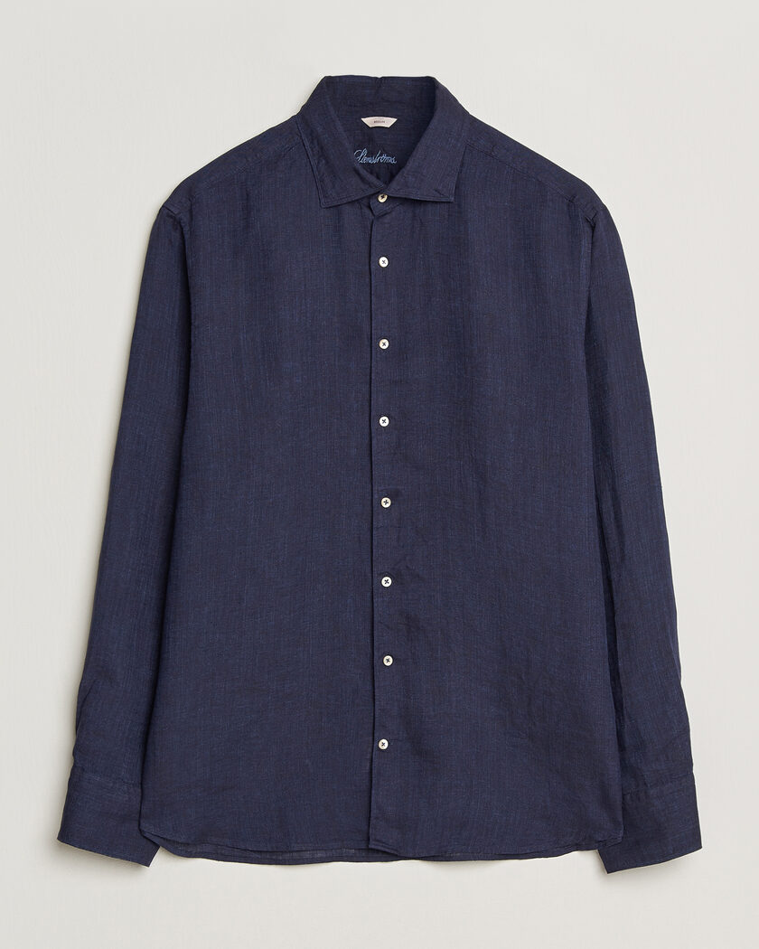 Stenströms Regular Fit Cut Away Linen Shirt Navy – Blauw