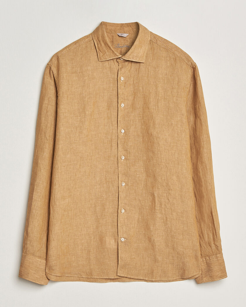 Stenströms Regular Fit Cut Away Linen Shirt Light Brown – Bruin