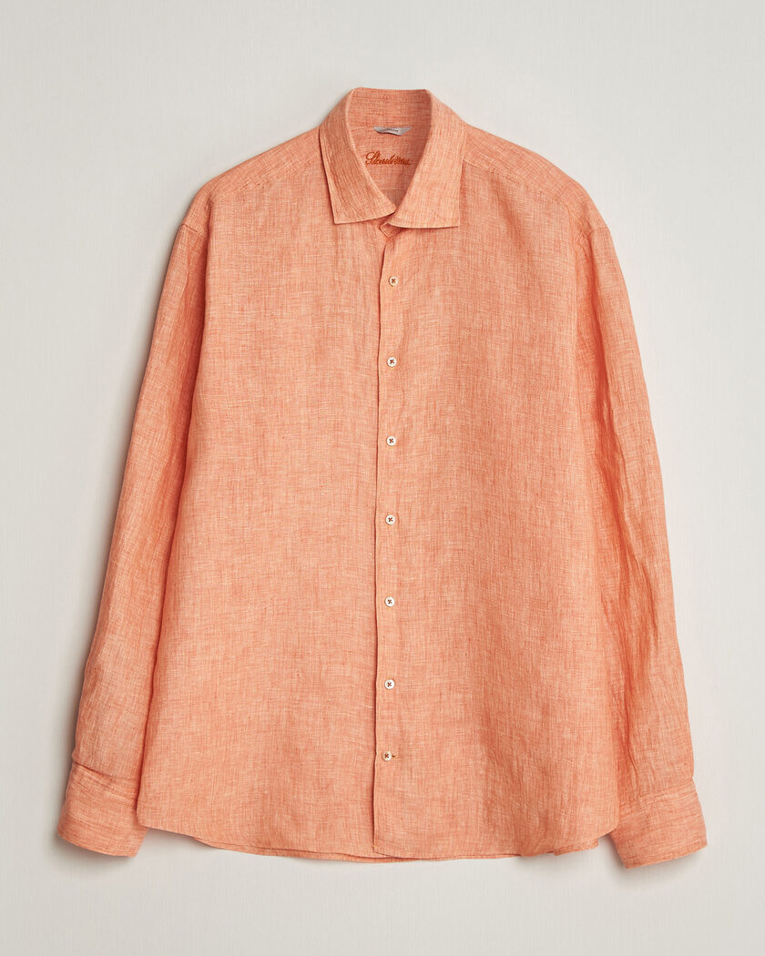 Stenströms Regular Fit Cut Away Linen Shirt Orange – Oranje