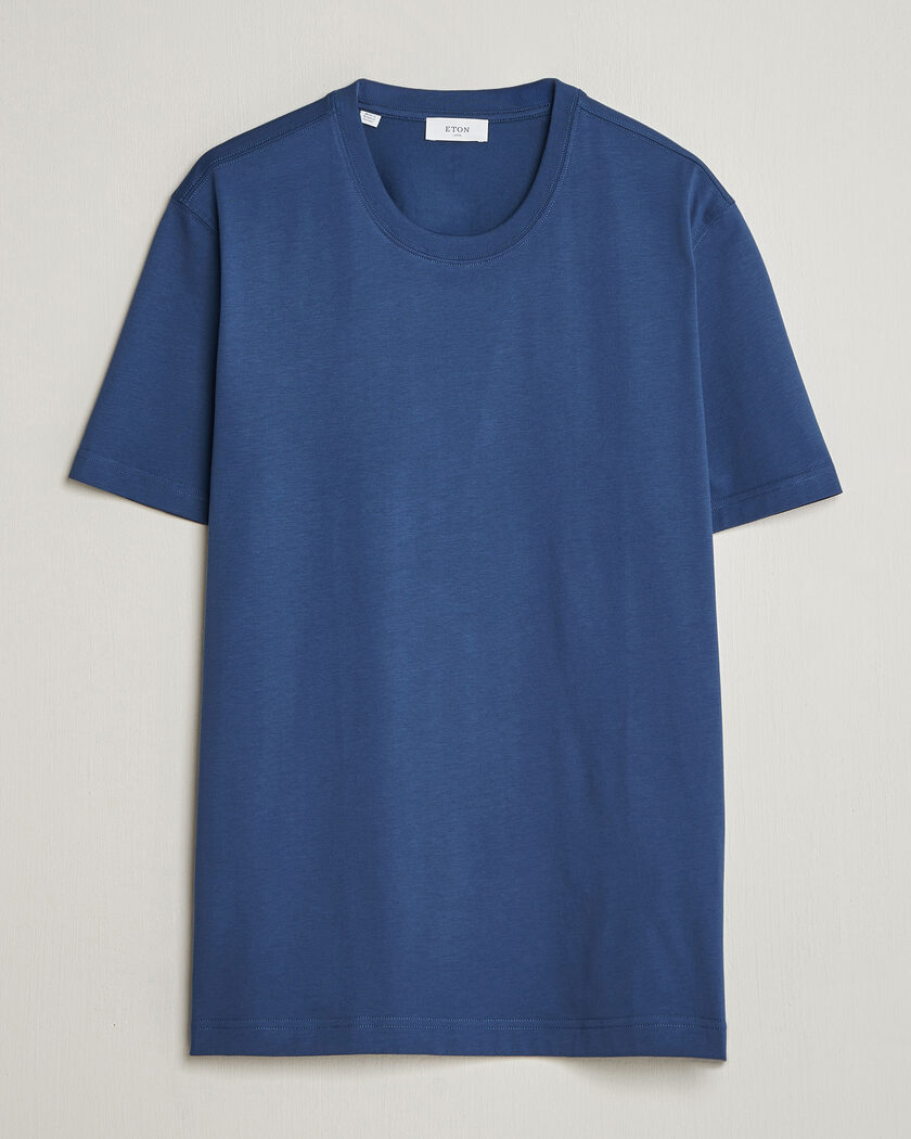 Eton Supima Cotton Crew Neck T-Shirt Mid Blue – Blauw