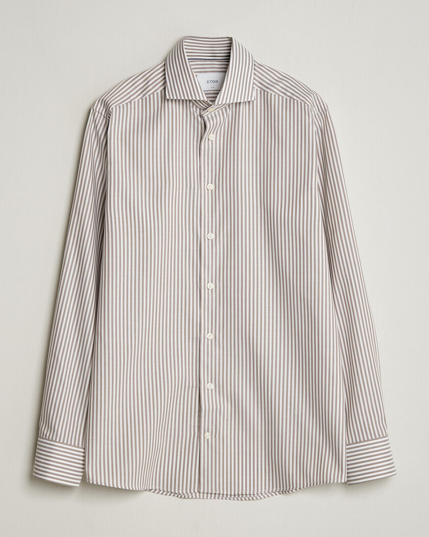  Eton Slim Fit Signature Oxford Striped Shirt Beige – Beige