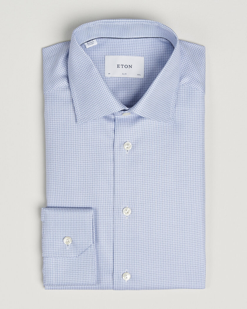 Eton Slim Fit Signature Twill Structured Shirt Mid Blue – Blauw