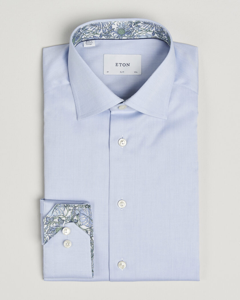 Eton Slim Fit Signature Twill Contrast Shirt Light Blue – Blauw
