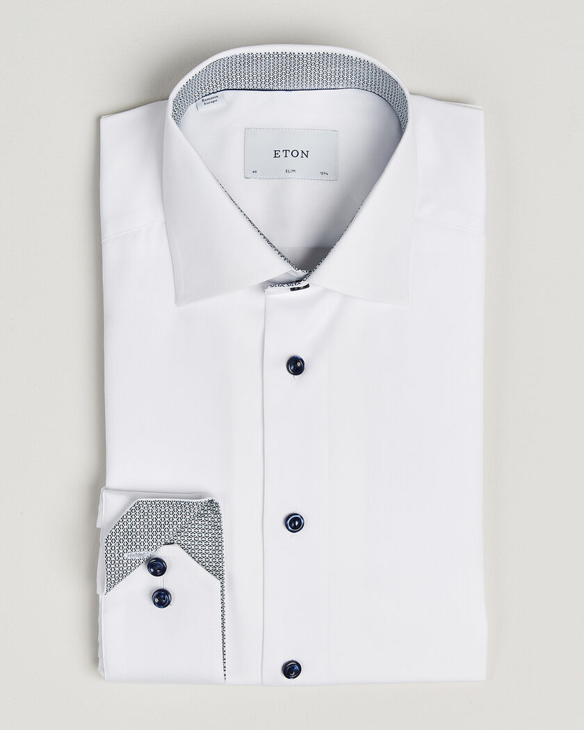 Eton Slim Fit Signature Twill Contrast Shirt White – Wit
