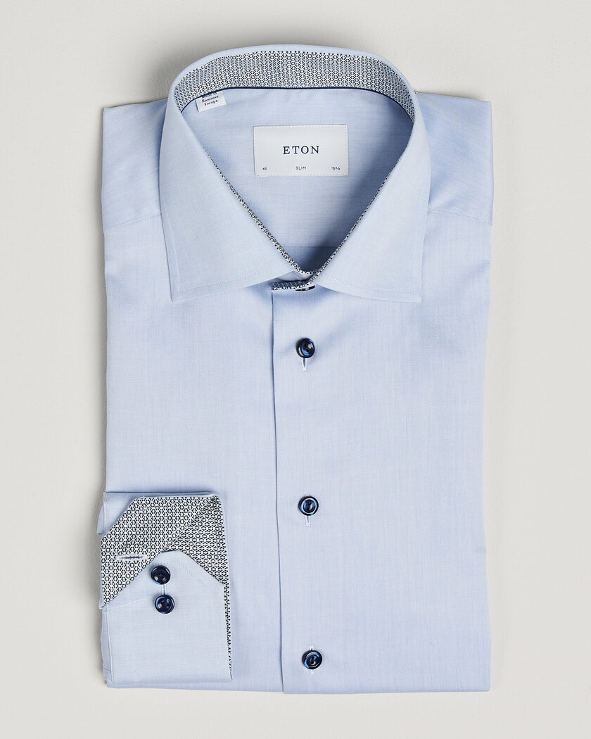 Eton Slim Fit Signature Twill Contrast Shirt Light Blue – Blauw