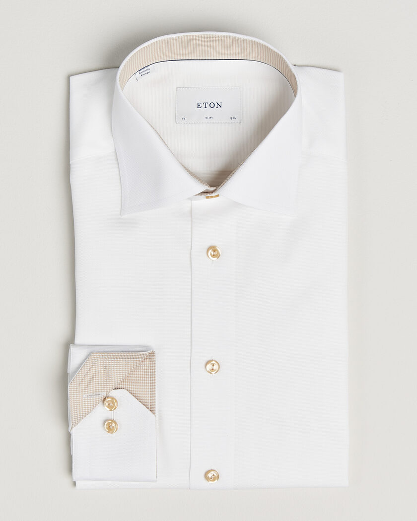 Eton Slim Fit Signature Twill Contrast Shirt White – Wit