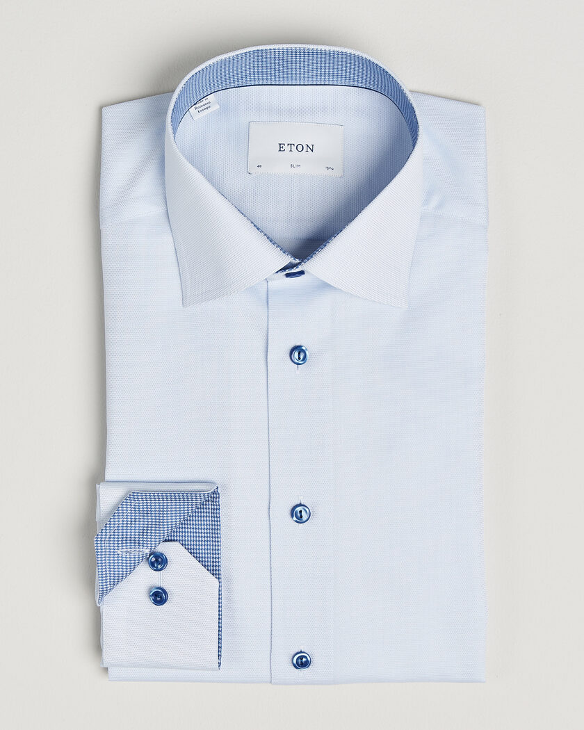 Eton Slim Fit Signature Twill Contrast Shirt Light Blue – Blauw