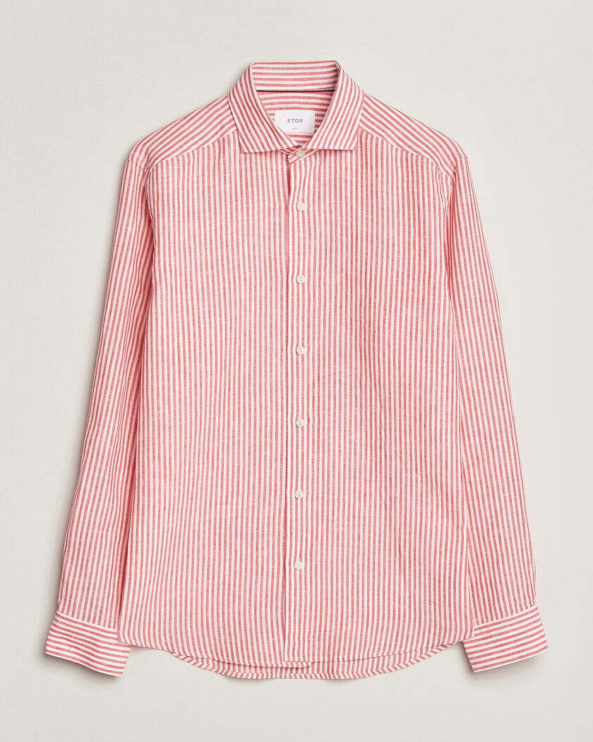 Eton Casual Fit Striped Linen Shirt Red – Rood
