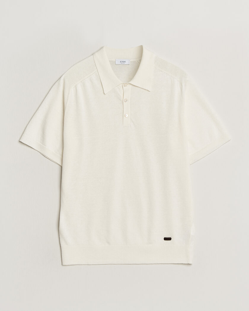 Eton Cotton Linen Fine Knit Polo White – Wit