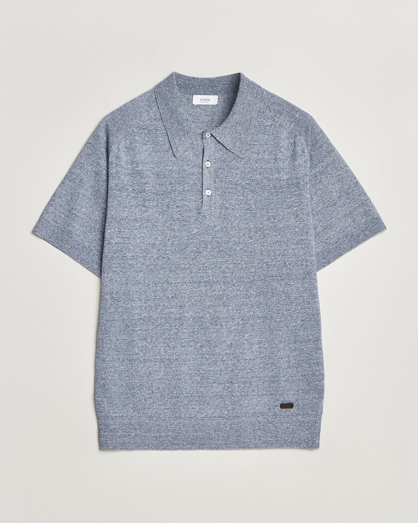 Eton Cotton Linen Fine Knit Polo Blue – Blauw