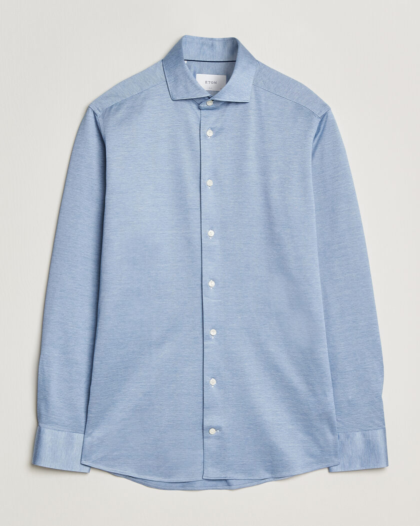 Eton Filo di Scozia Knitted Shirt Light Blue – Blauw