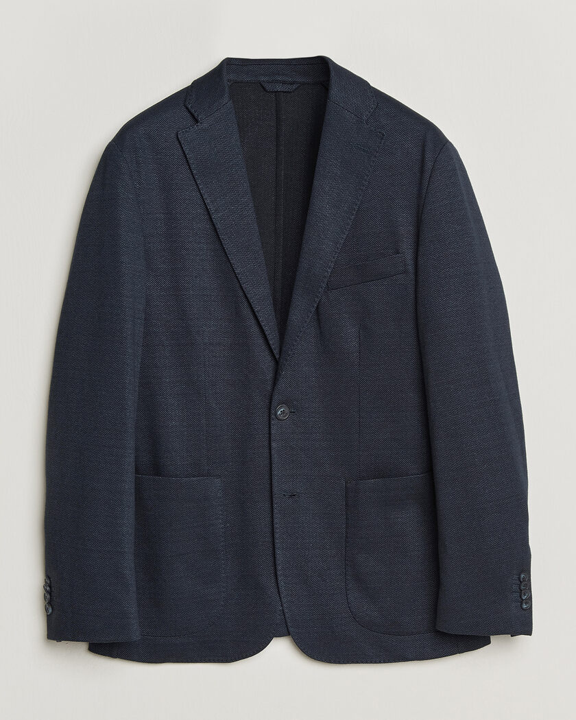 Eton Linen Jersey Herringbone Blazer Navy Blue – Blauw