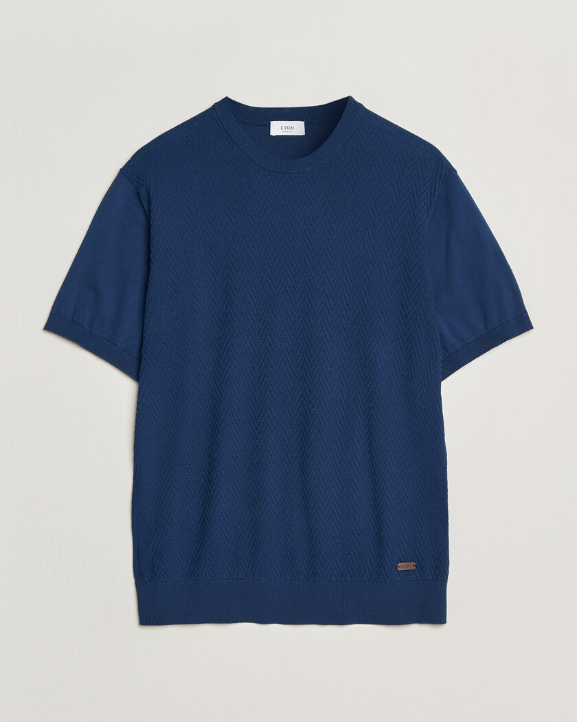  Eton Cotton Knitted Crew Neck T-Shirt Navy Blue – Blauw