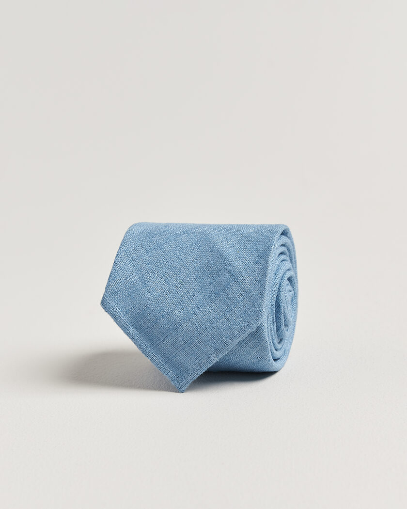Drake's Silk Tussah Handrolled Tie Sky Blue – Blauw