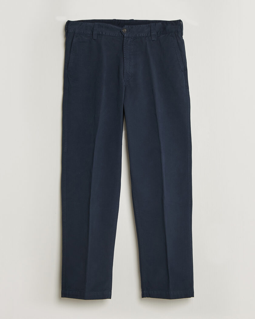 Drake's Peached Flat Front Cotton Chino Navy – Blauw