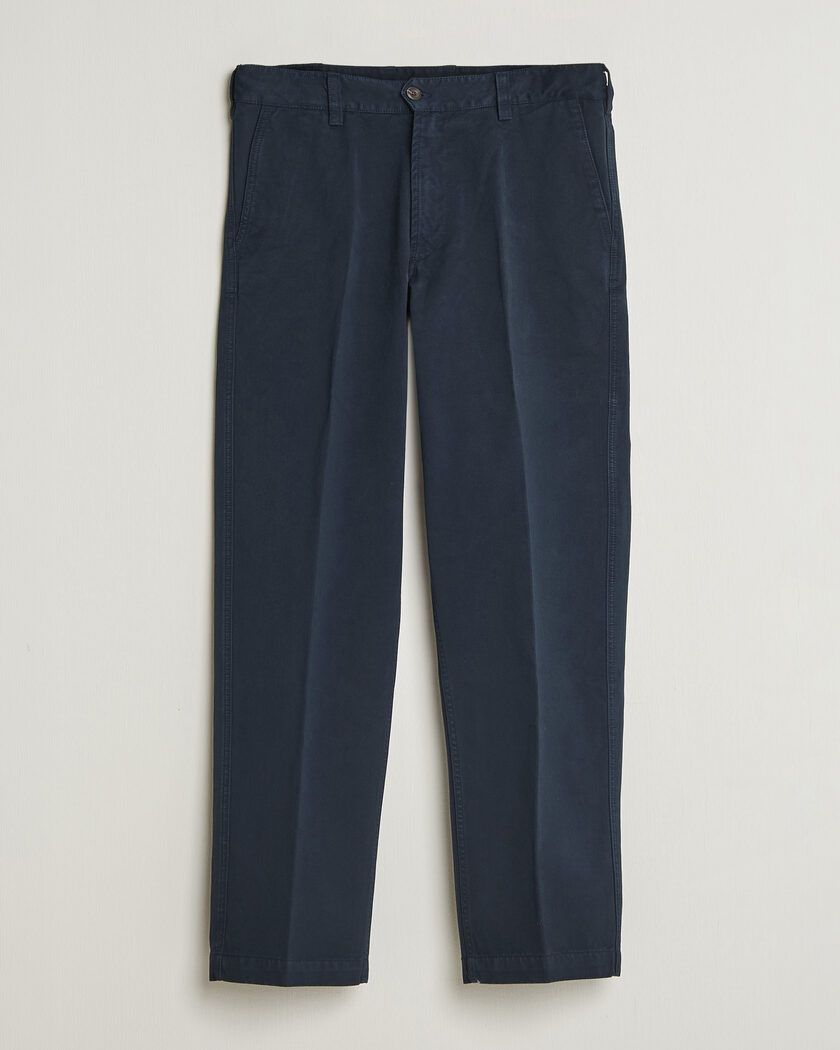 Drake's Peached Flat Front Cotton Chino Navy – Blauw